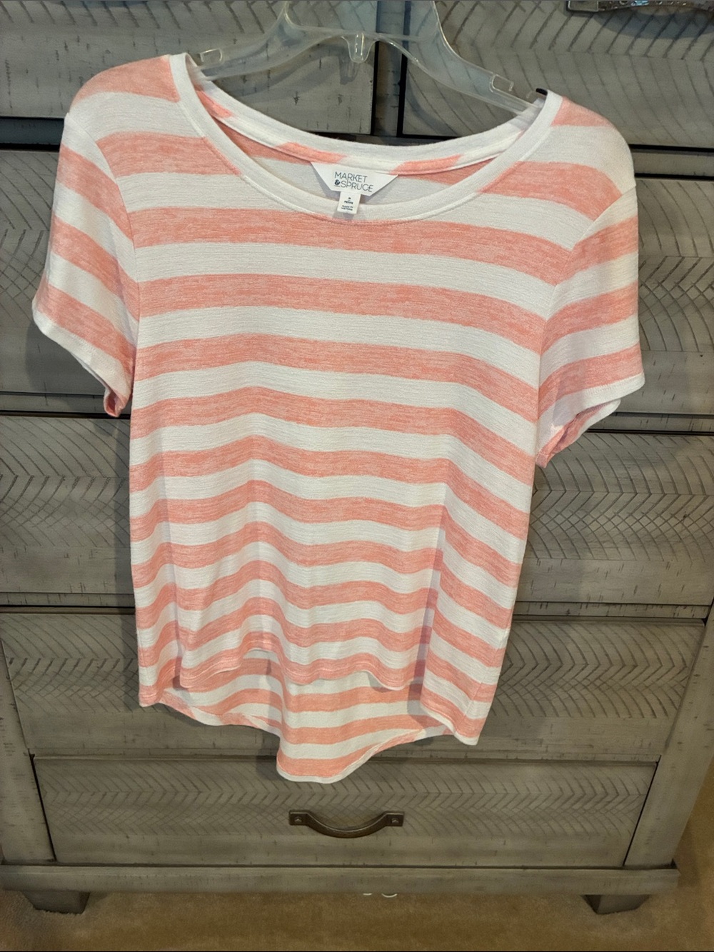 Market & Spruce Soft Coral and White Striped Short Sleeve Tee